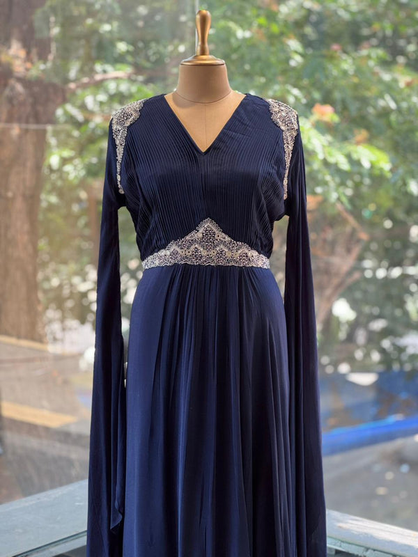 Blue Tail Sleeves Gown
