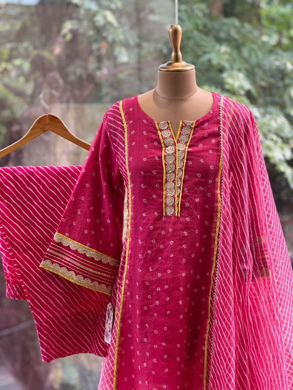 Pink Leheriya Panel Suit