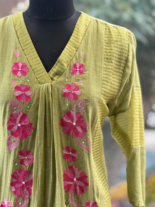 Green Mul V Neck Suit
