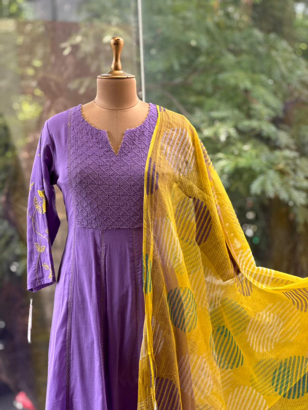 Purple Kota Dupatta Set