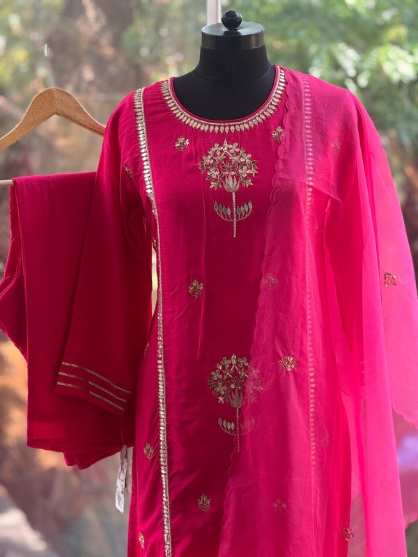 Pink Gota Work Dupatta Set