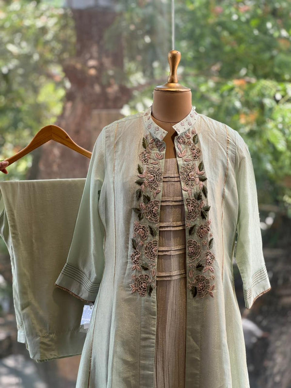 Green Tissue Jacket With Dupatta