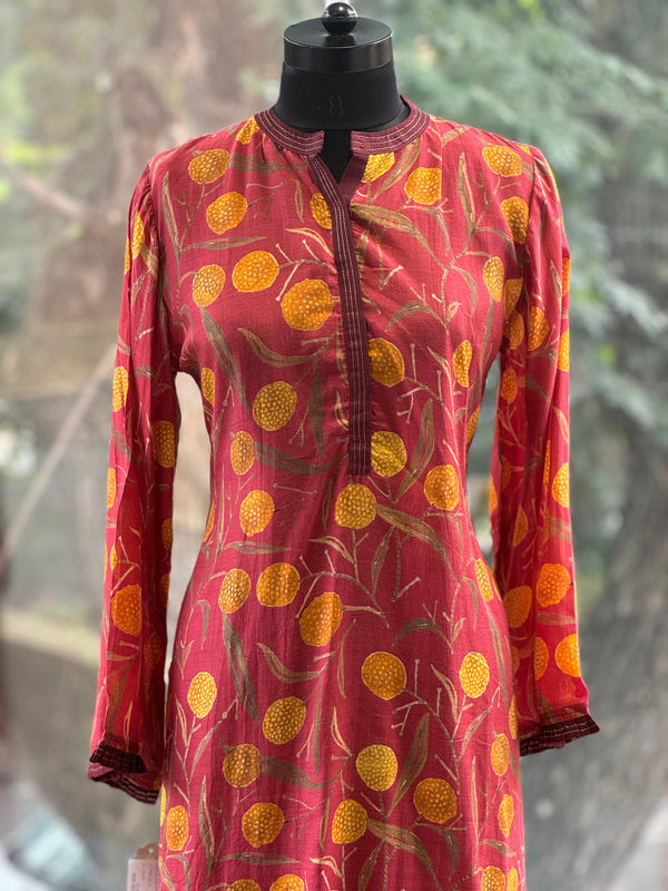 Rust Yellow Floral Printed Tunic