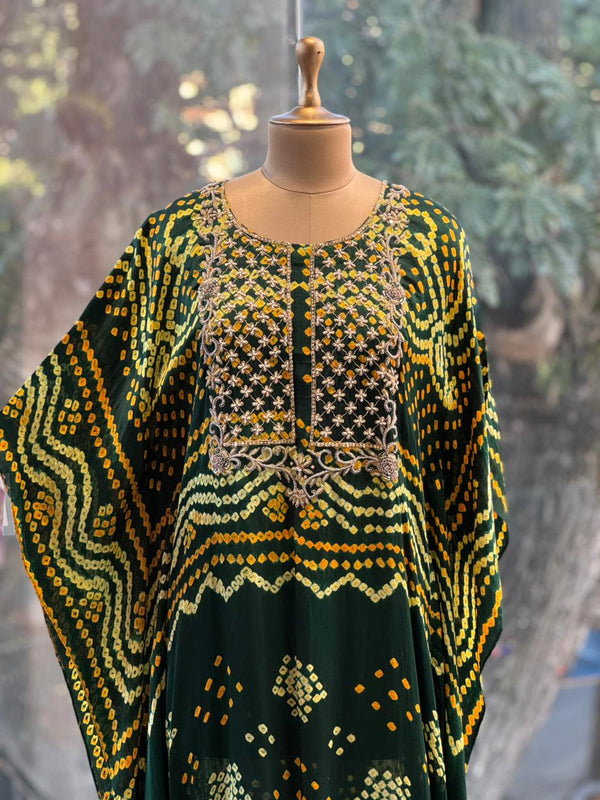 Green Bandhej Kaftan Co Ord