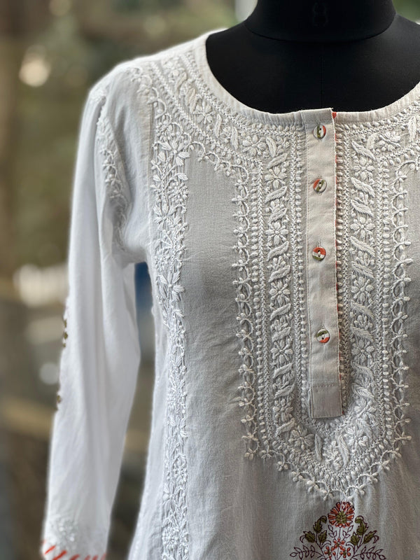 White Chikankari Dupatta Set