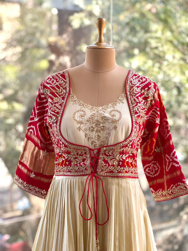 Crean/Red Bandhej Gown