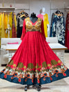 Red Digital Print Gown