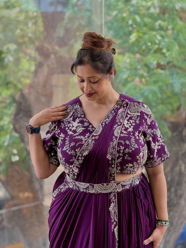 Purple Pre Drape Saree
