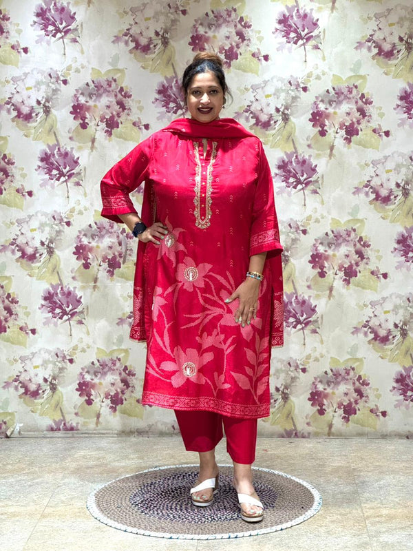 Red Printed Dupatta Set