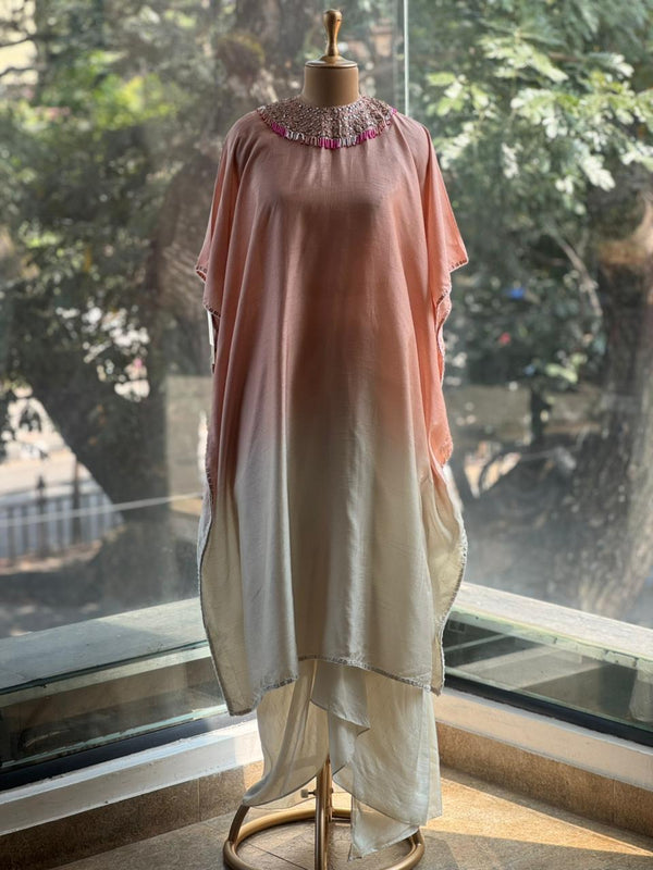 Peach Shaded Kaftan Set
