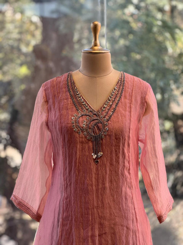 Pink Tissue Dupatta Set