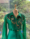 Emerald Green Organza Shirt & Pleated Skirt Set with Applique Detail