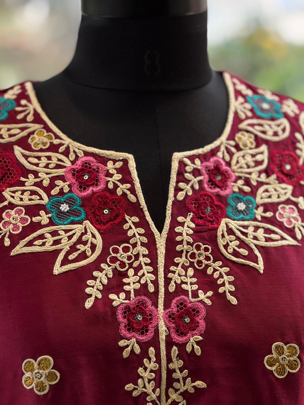Maroon Thread Work Suit Set