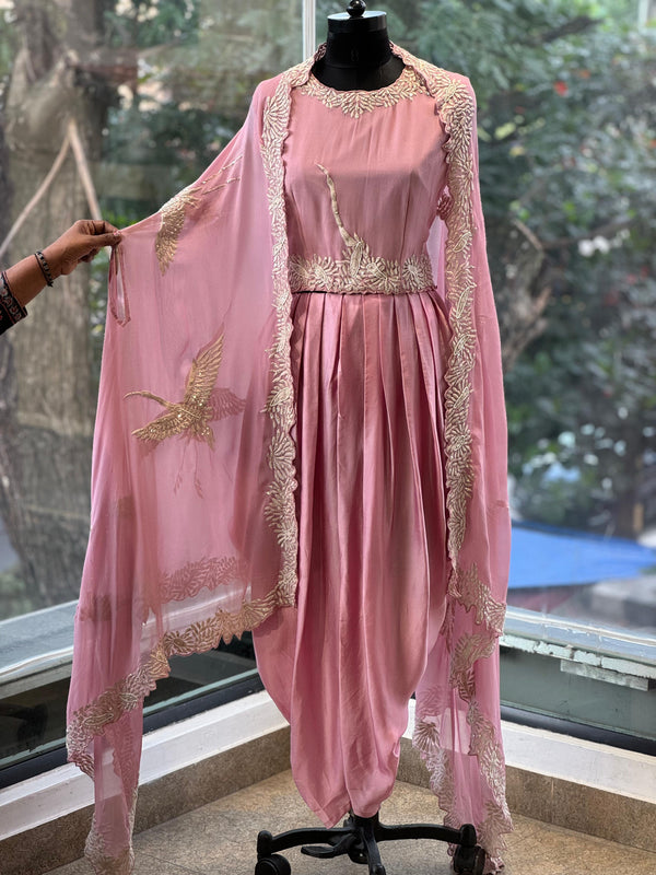 Pink Embroidered Cape Set