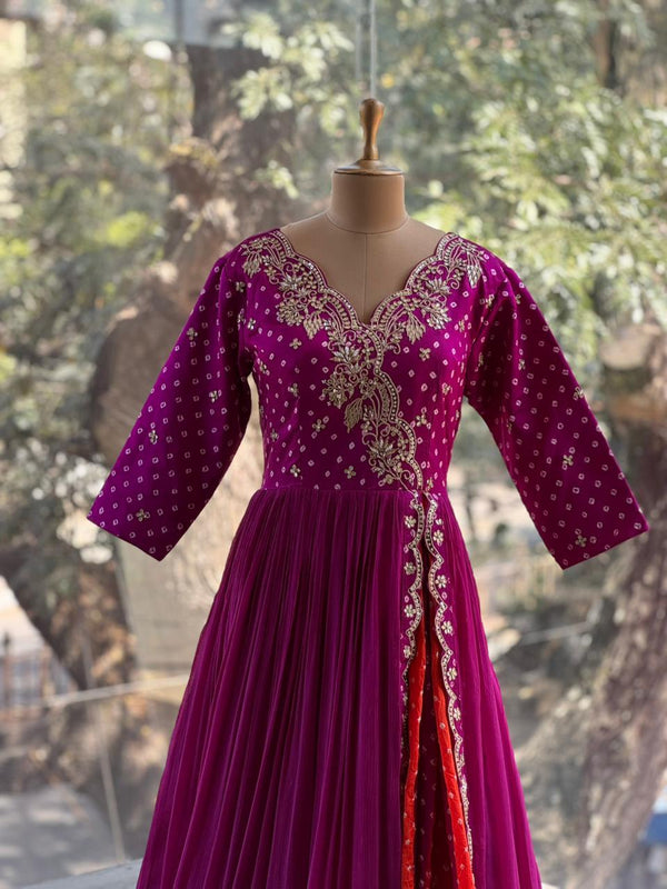 Purple Bandhej Gown