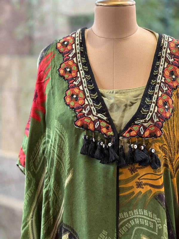 Green Digital Print Kaftan Set