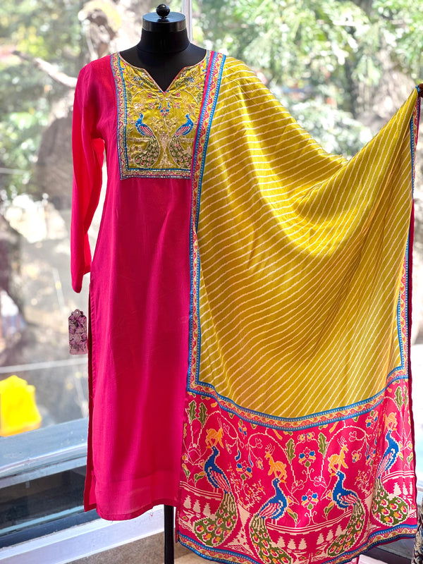 Pink Yolk Embroidered Suit Set
