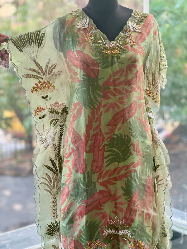 Green Embroidered Palazzo Set