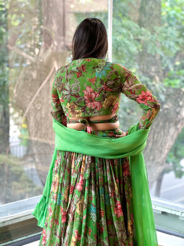 Green Floral Lehenga Set