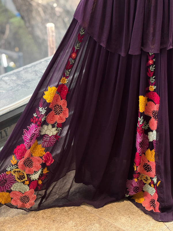 Purple Intricate Work Gown