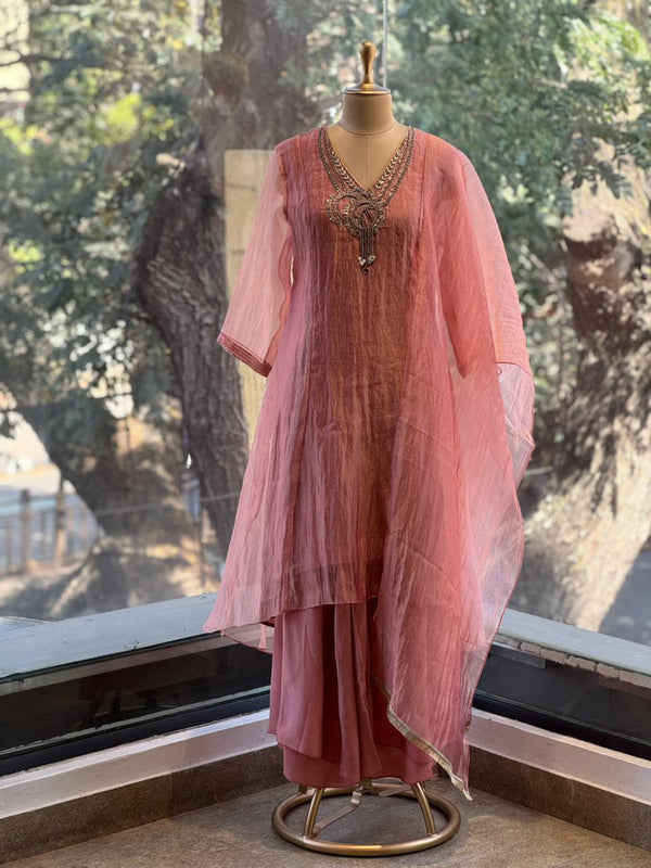 Pink Tissue Dupatta Set