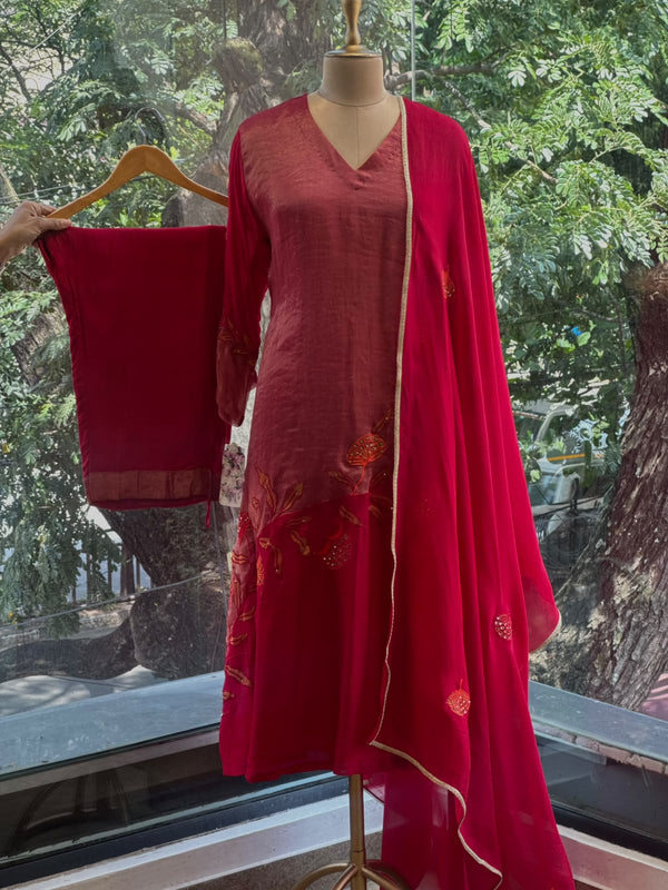 Maroon Tissue Organza Suit