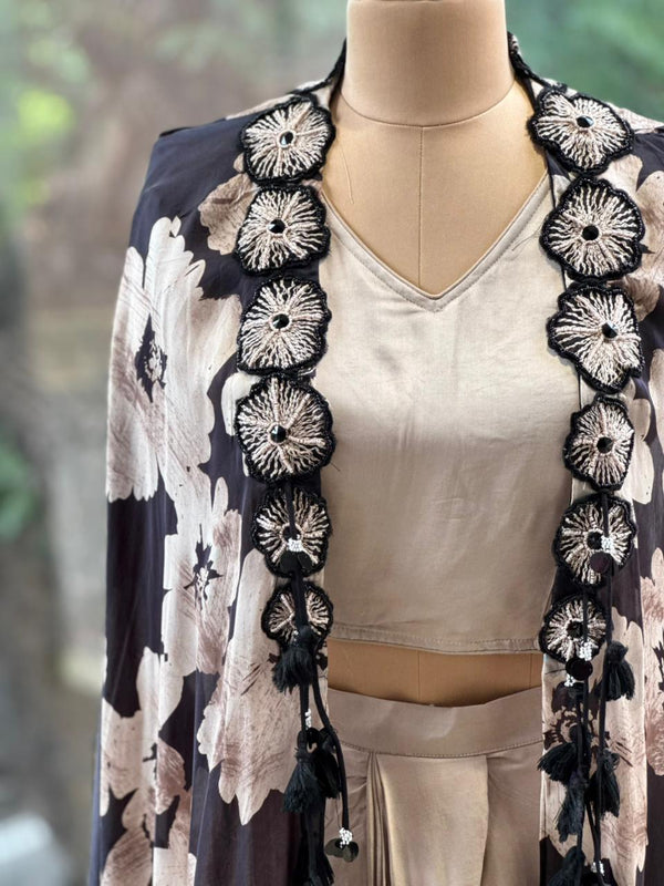Black Digital Printed Cape Set