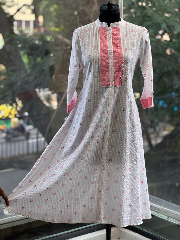 White Schiffli Neckline Tunic