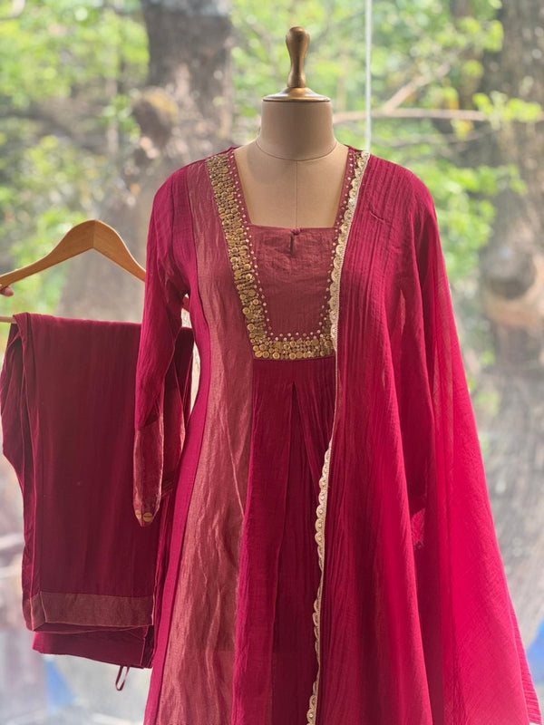 Maroon Tissue Panel Dupatta Set