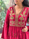 Maroon Peplum Top Skirt Set
