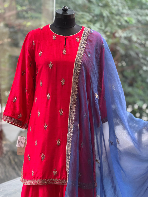 Red Gota Work Sharara Set