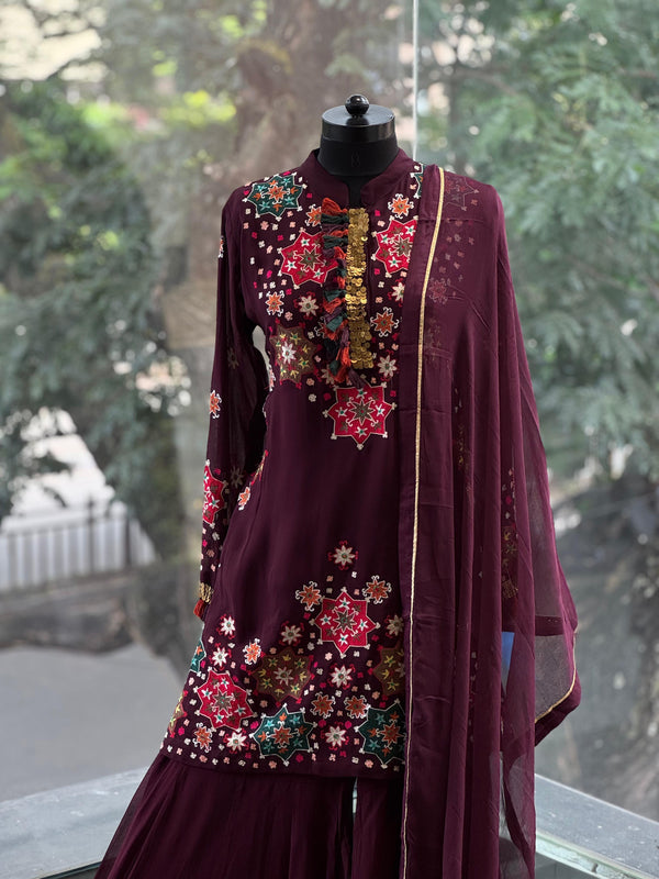 Wine Embroidered Suit
