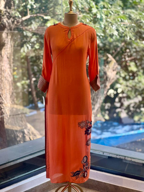 Orange Patch Work Dupatta Set