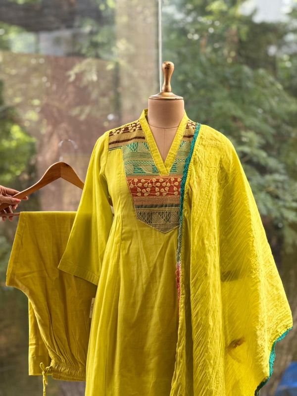 Yellow Patch Work Yoke Suit