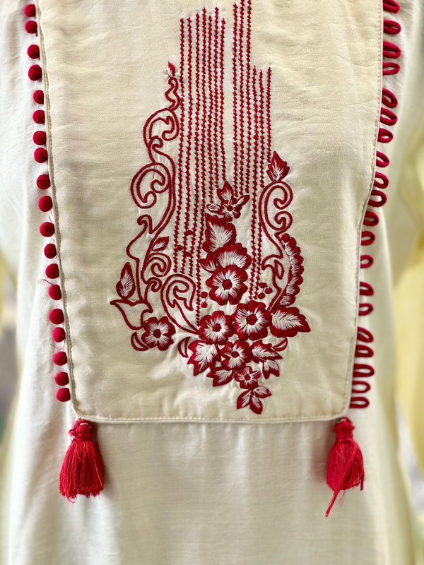 Red thread work kurta