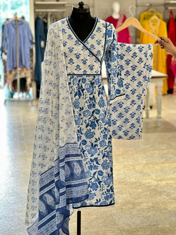 White/Blue Floral Suit Set