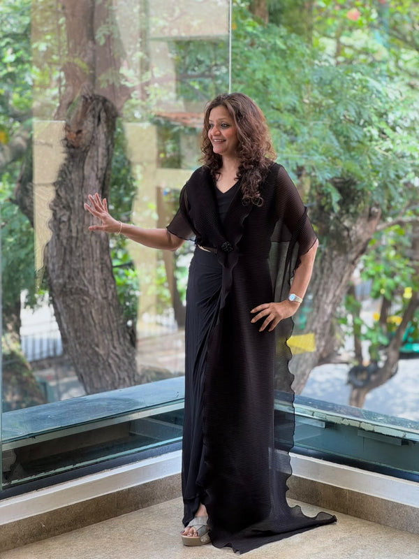Black Crush Flap Skirt Set