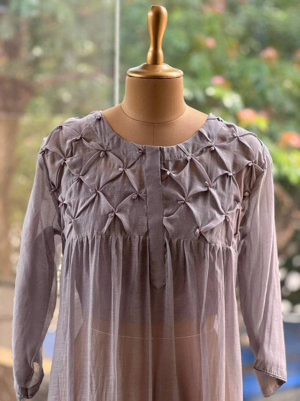 Grey Lotus Embroidery Dupatta Set