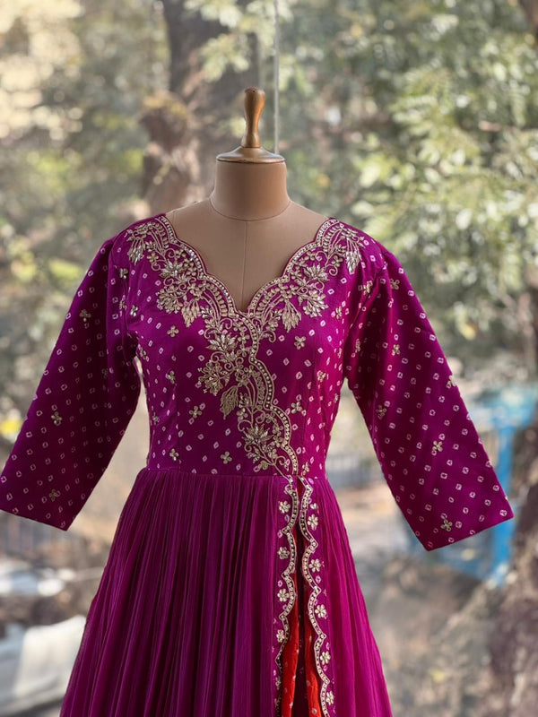 Purple Bandhej Gown