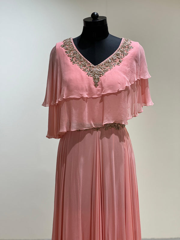 Pink ruffle Flap Gown