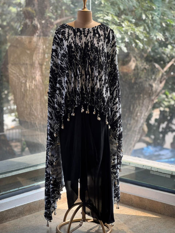 Black Crushed Cape Set