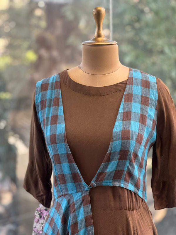 Brown Checks Asymmetrical Dress