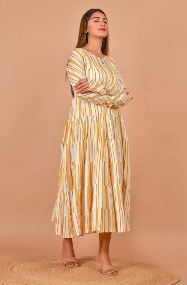 Yellow Stripes Print Dress