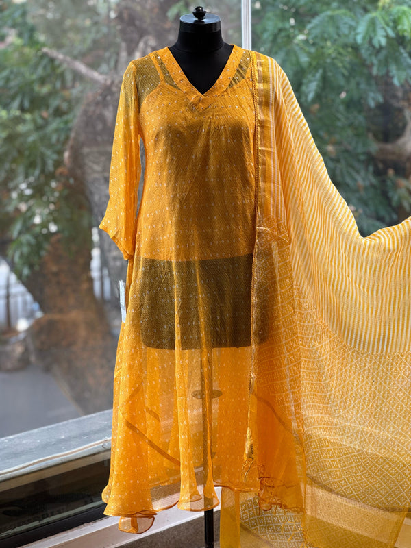 Yellow silk kota dupatta set