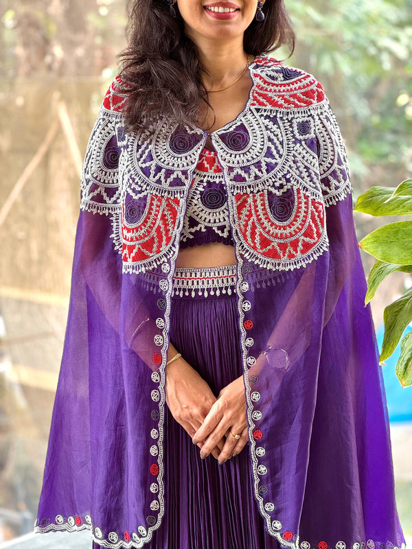 Purple Designer Made Moti Work Cape Set