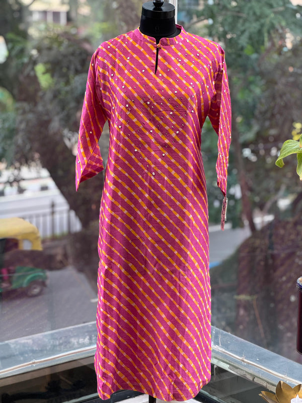 Pink Leheriya Dupatta Set