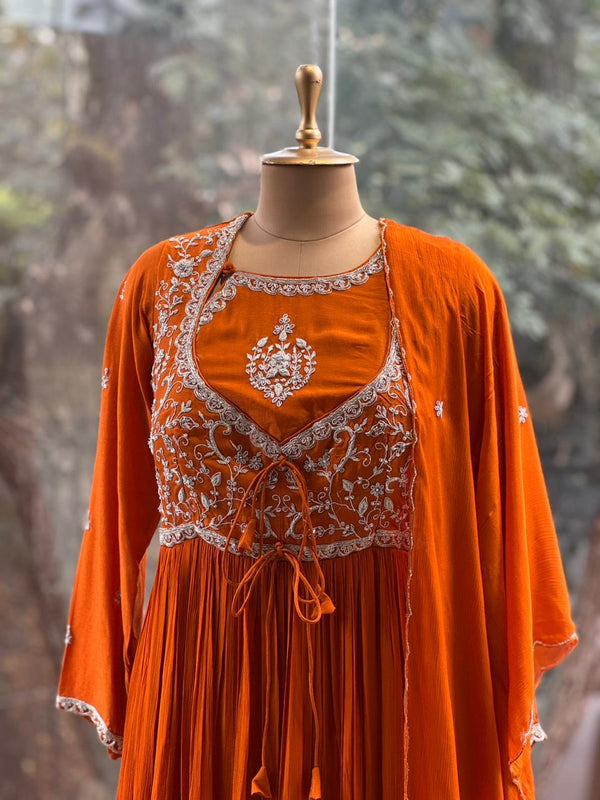 Orange Intricate Yolk Gown