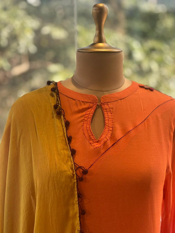 Orange Patch Work Dupatta Set