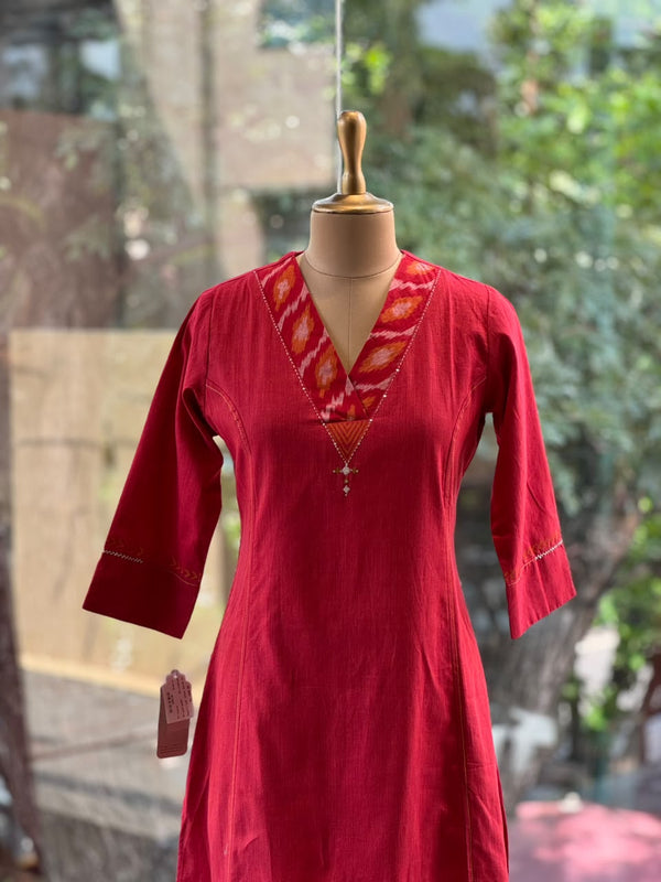 Red Lace V Neck Tunic