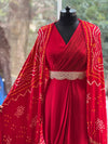 Red Bandhej Cape Set